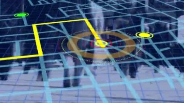 Sokaklarda yürüyen insanların düşük kesimine karşı navigasyon haritası şeması. gps ve navigasyon kavramı