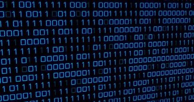 Siyah arkaplanda değişen mavi ikili kod animasyonu. programlama, bilgisayarlar ve teknoloji konsepti dijital olarak oluşturulmuş video.