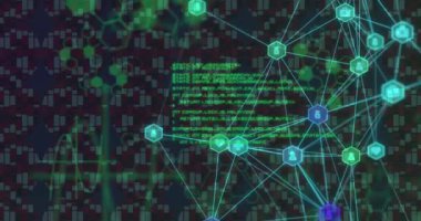 Mavi arka planda dijital simgeler ve tıbbi veri işleme küresi. tıbbi araştırma ve bilim teknolojisi kavramı