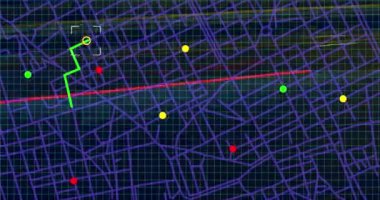 Gece şehir trafiğine karşı navigasyon haritası şeması üzerinde arıza etkisi. gps ve navigasyon kavramı