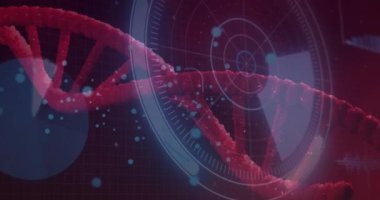 Yuvarlak tarayıcı ve asma kilit ve dönen DNA yapısına karşı kalkan ikonu. tıbbi araştırma ve bilim teknolojisi kavramı