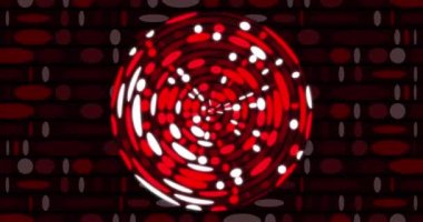 Noktalardan oluşan dairenin animasyonu kırmızının tonlarında renk değiştiriyor. renk, model ve hareket konsepti dijital olarak oluşturulmuş video.