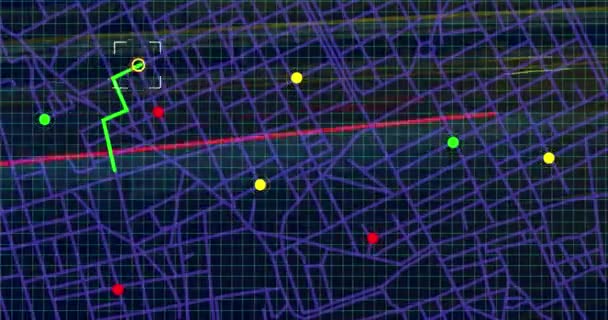 Glitch Effect Navigation Map Line Scheme Night City Traffic Gps — ストック動画