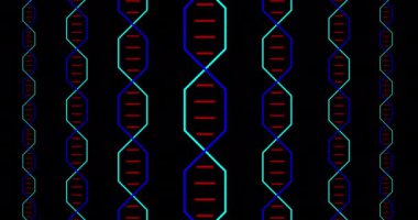 Siyah arka planda dönen renkli DNA 'nın animasyonu. renk, desen, bilim ve hareket kavramı dijital olarak oluşturulmuş video.