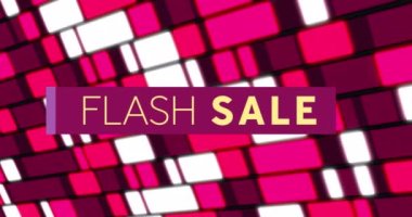 Digital animation of flash sale text banner against pink abstract shapes on black background. sale discount and retail business concept