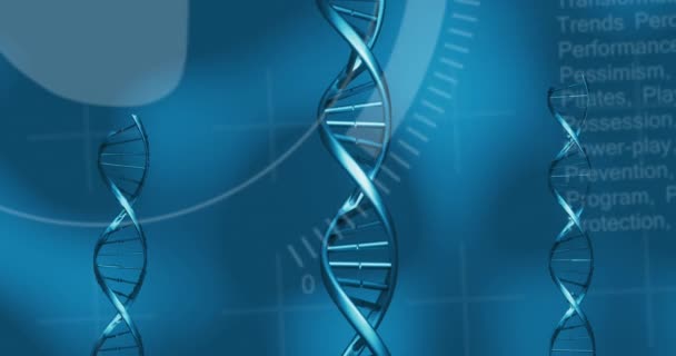 Dna Structures Spinning Medical Data Processing Blue Background Medical Research — Stockvideo