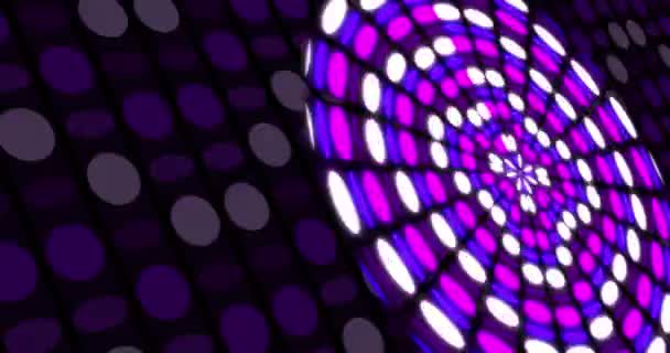 Анімація Кола Зроблена Мінливих Барвистих Вогнів Чорному Просторі Фіолетовими Цятками — стокове відео