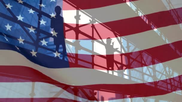 Animation Architects Scaffolding American Flag Labor Day Work Workers American — Stockvideo