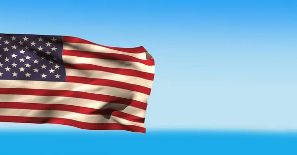 Композитное Изображение Размахивания Американским Флагом Сине Белом Градиентном Фоне Концепция — стоковое фото