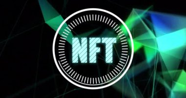 Kapsam taraması ve siyah arkaplan üzerindeki nft metin animasyonu. küresel iş, finans ve dijital arayüz kavramı dijital olarak oluşturulmuş video.