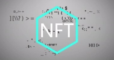 Beyaz arkaplan üzerinde veri işleme üzerinde nft metin animasyonu. küresel iş, finans ve dijital arayüz kavramı dijital olarak oluşturulmuş video.
