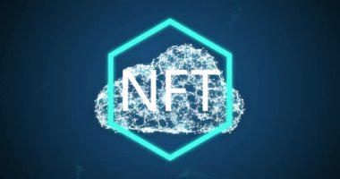 Animation of nft text over cloud icon on black background. global business, finances and digital interface concept digitally generated video.