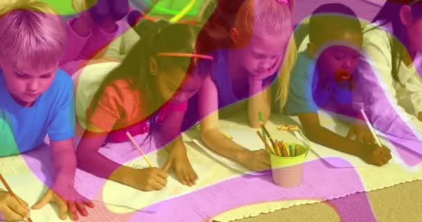 Animation Colorful Shapes Diverse Schoolchildren Drawing Children Art Week Education — Vídeo de stock
