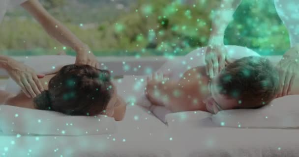 Animation Light Spots Caucasian Couple Getting Massage National Relaxation Day — Vídeo de stock