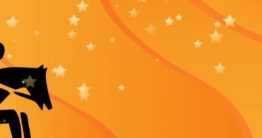 Turuncu arka planda at binicisi ikonu ve yıldız animasyonu. preakness kazıkları ve dijital olarak oluşturulan kutlama konsepti.