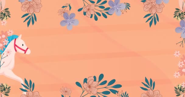 Animation Horse Flowers Icons Pink Background Preakness Stakes Celebration Concept — Video Stock