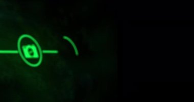 Animation of camera and bub icons over black background. photography, optics and hobby concept digitally generated video.