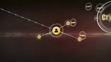 Kahverengi arkaplandaki bağlantıların üzerinde daireler çizerek kriptonun animasyonu. dijital para, kripto para ve teknoloji konsepti dijital olarak oluşturulmuş video.