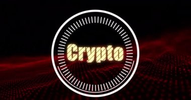 Siyah arkaplanda kırmızı parıltı üzerinde daire şeklinde kriptonun animasyonu. dijital para, kripto para ve teknoloji konsepti dijital olarak oluşturulmuş video.
