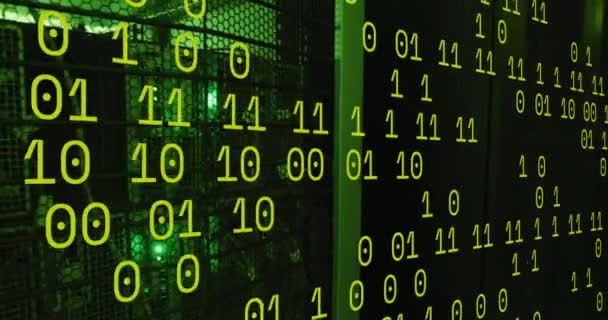 Animation Green Binary Code Servers Data Processing Technology Concept Digitally — Video