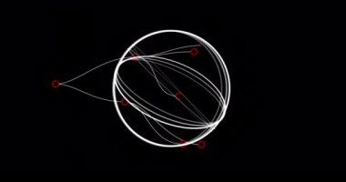 Bağlantıların animasyonu ve siyah arka planda hareket eden çemberler. veri işleme ve teknoloji konsepti dijital olarak oluşturulmuş video.