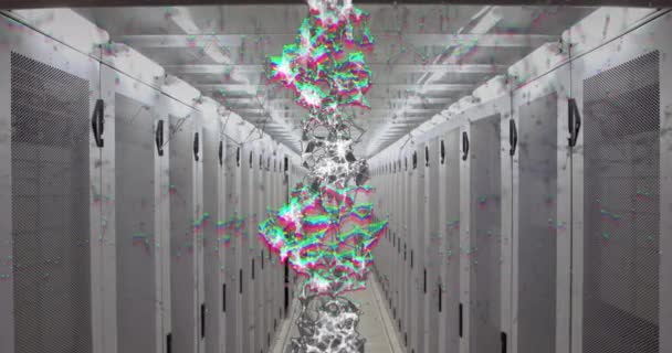 Animation Dna Rotating Servers Data Processing Science Technology Concept Digitally — Vídeo de Stock