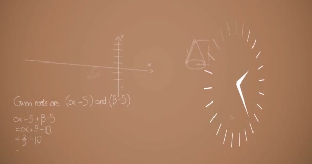 Animation Horloge Déplaçant Sur Des Formules Mathématiques Sur Fond Beige — Video