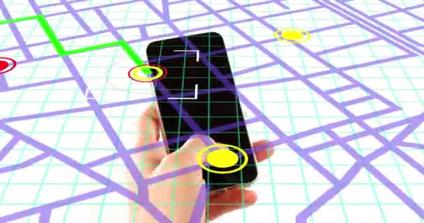 Navigation Map Line Scheme Close Person Hand Using Smartphone Gps — Video Stock