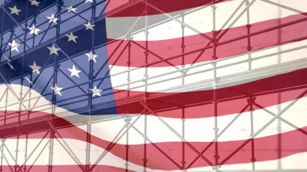 Animation Scaffolding American Flag Waving Labor Day Work Workers American — Stockvideo
