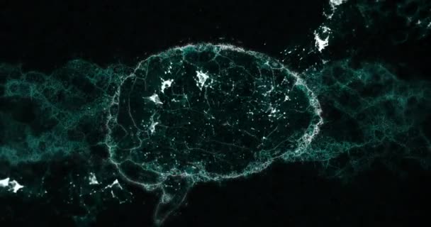 Human Brain Spinning Green Digital Waves Black Background Medical Research — Stockvideo