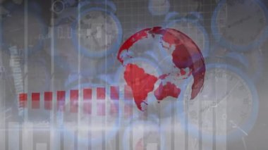 Animation of data processing and globe over timer. global business and digital interface concept digitally generated video.