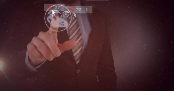 Multiple Speech Bubbles Digital Icons Mid Section Businessman Touching Invisible — Stok video