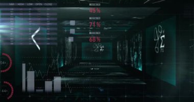 Siyah arkaplan üzerinde veri işleme animasyonu. küresel iş ve dijital arayüz kavramı dijital olarak oluşturulmuş video.