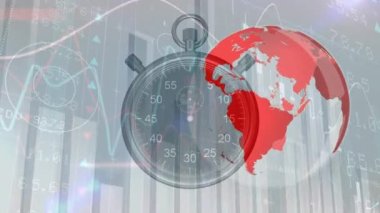 Animation of data processing and globe over timer. global business and digital interface concept digitally generated video.