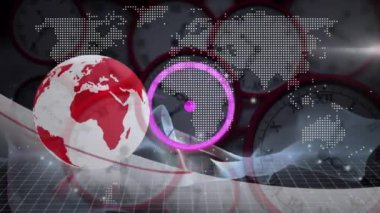 Animation of data processing and globe over timer. global business and digital interface concept digitally generated video.