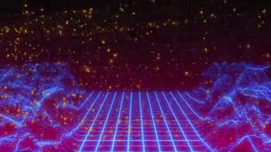 Işık izlerinin ve siyah arkaplandaki şekillerin üzerindeki ışık noktalarının animasyonu. küresel teknoloji, ışık ve şablon kavramı dijital olarak oluşturulmuş video.