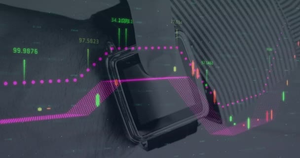 Animación Del Procesamiento Datos Mano Utilizando Smartwatch Concepto Interfaz Digital — Vídeos de Stock