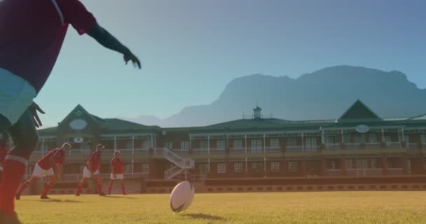Animation Lets Play Text Diverse Male Rugby Players Global Sport — Stockvideo