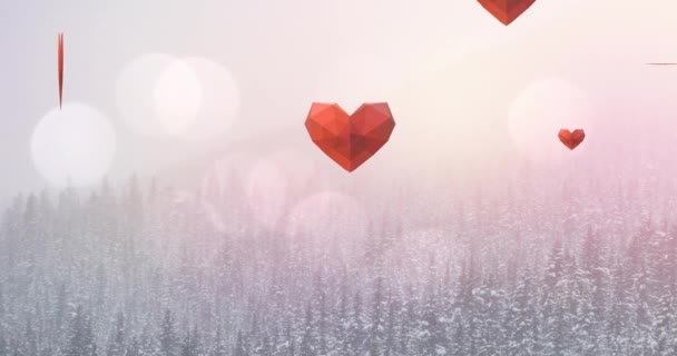 Animation Heart Icons Fir Trees World Heart Day Celebration Concept — Stok Video