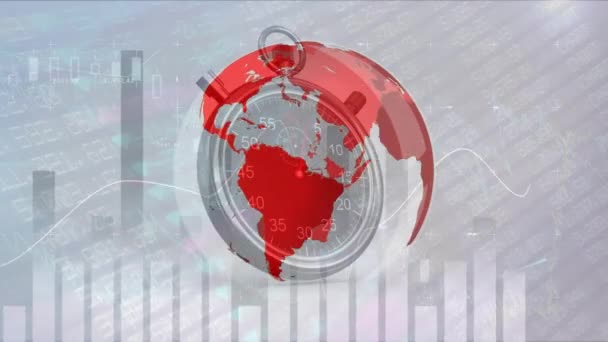 Animazione Dell Elaborazione Dei Dati Globo Timer Concetto Globale Business — Video Stock