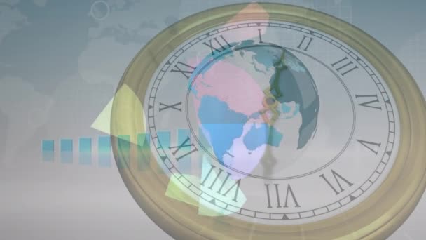 Animation Data Processing Globe Timer Global Business Digital Interface Concept — Stock video