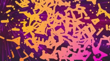 Siyah zemin üzerindeki ışık yollarının üzerindeki şekillerin animasyonu. küresel teknoloji, ışık ve şablon kavramı dijital olarak oluşturulmuş video.