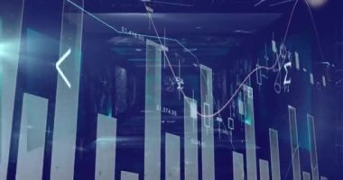 Mavi arkaplanda veri işleme animasyonu. küresel iş ve dijital arayüz kavramı dijital olarak oluşturulmuş video.