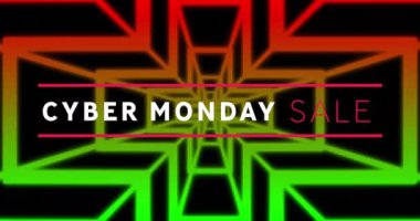 Animation of cyber monday sale text over shapes on black background. global social media, light and pattern concept digitally generated video.