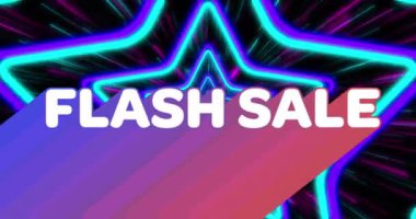 Siyah arkaplandaki şekiller üzerinden flash satış metninin animasyonu. küresel sosyal medya, ışık ve şablon kavramı dijital olarak oluşturulmuş video.