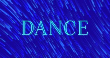 Mavi izler üzerinde dans metninin animasyonu. küresel iş ve dijital arayüz kavramı dijital olarak oluşturulmuş video.