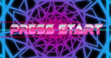 Basın başlangıç metninin siyah arkaplandaki şekiller üzerinden canlandırılması. küresel sosyal medya, ışık ve şablon kavramı dijital olarak oluşturulmuş video.