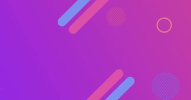 Mor arka planda hareket eden şekillerin animasyonu. küresel iş ve dijital arayüz kavramı dijital olarak oluşturulmuş video.