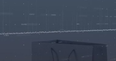 Çantanın üzerinde veri işleme animasyonu. küresel iş ve dijital arayüz kavramı dijital olarak oluşturulmuş video.