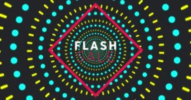 Siyah arkaplandaki şekiller üzerinden flash satış metninin animasyonu. küresel sosyal medya, ışık ve şablon kavramı dijital olarak oluşturulmuş video.
